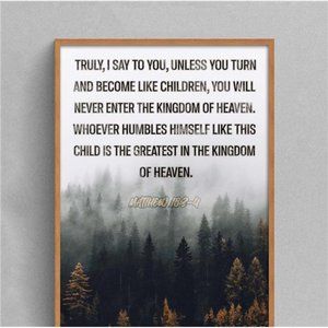 Bible Quote Matthew 18:3-4 Gospel New Testament Christian Poster
